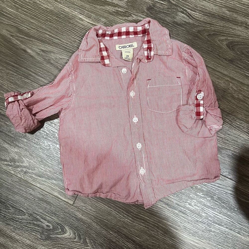 Cherokee 2T Red Striped Button up